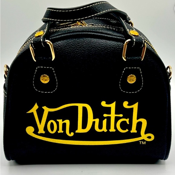 Von Dutch Handbags - Von Dutch Black & Gold Bowling Bag NWT​